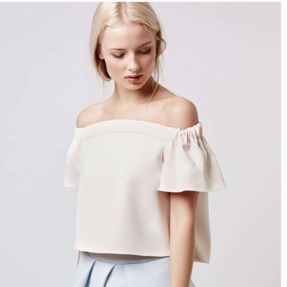 Topshop Bardot Structured Off Shoulder Shirt Blush Cream Size 8 - Picture 5 of 15